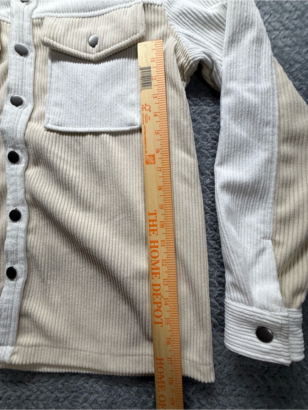 Two-Tone Corduroy Button-Down Shirt in Cream and Tan - Picture 6 of 7